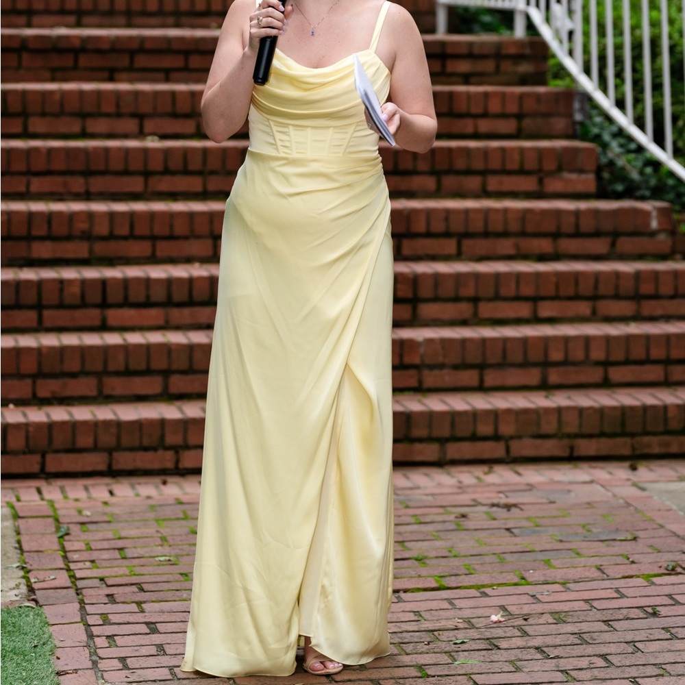Birdy Grey Matte Satin CARRIE Dress in Lemon Sorbet - Picture 4 of 5